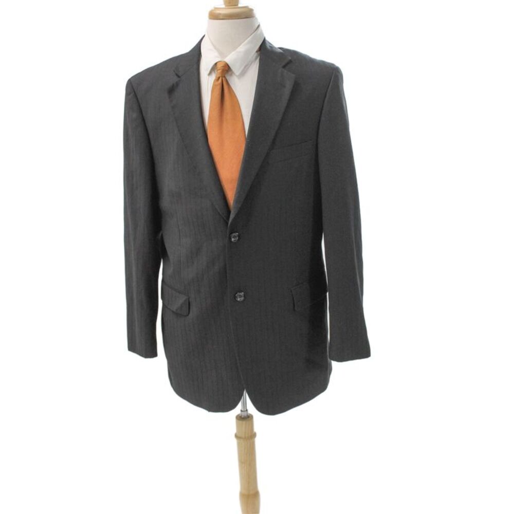 Caravelli Mens Black Striped Polyester Blazer Size 42